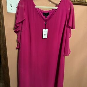 Vibrant Pink Dress with Ruffle Sleeves